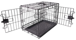 Amazon Basics – Wytrzymała Metalowa Klatka Kennelowa dla Małego Psa – Podwójne Drzwi – Czarna – 56 x 33 x 41 cm
