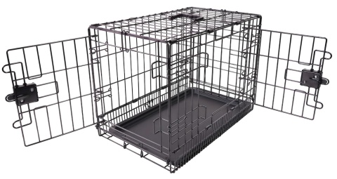 Amazon Basics – Wytrzymała Metalowa Klatka Kennelowa dla Małego Psa – Podwójne Drzwi – Czarna – 56 x 33 x 41 cm