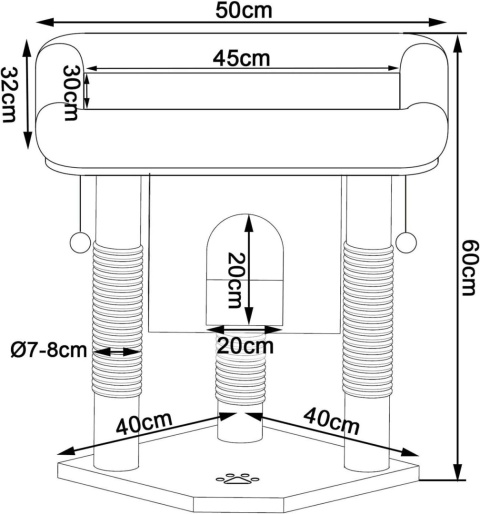 Lionto – Stabilny Drapak dla Kota z Jaskinią ,wysokość 60 cm – Mocny Sizal i Miękki Plusz – Jasnoszary – 40 x 40 x 60 cm