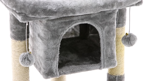 Lionto – Stabilny Drapak dla Kota z Jaskinią ,wysokość 60 cm – Mocny Sizal i Miękki Plusz – Jasnoszary – 40 x 40 x 60 cm