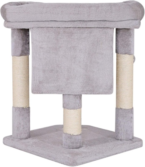 Lionto – Stabilny Drapak dla Kota z Jaskinią ,wysokość 60 cm – Mocny Sizal i Miękki Plusz – Jasnoszary – 40 x 40 x 60 cm