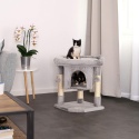 Lionto – Stabilny Drapak dla Kota z Jaskinią ,wysokość 60 cm – Mocny Sizal i Miękki Plusz – Jasnoszary – 40 x 40 x 60 cm