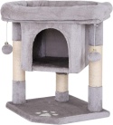 Lionto – Stabilny Drapak dla Kota z Jaskinią ,wysokość 60 cm – Mocny Sizal i Miękki Plusz – Jasnoszary – 40 x 40 x 60 cm