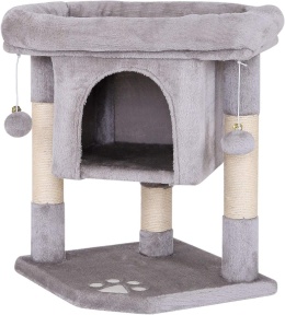 Lionto – Stabilny Drapak dla Kota z Jaskinią ,wysokość 60 cm – Mocny Sizal i Miękki Plusz – Jasnoszary – 40 x 40 x 60 cm