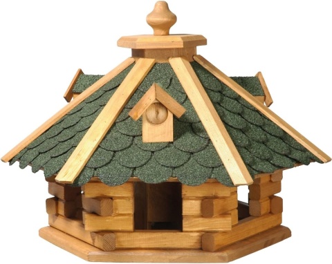 dobar 98720e – Luksusowy 6-Kątny Domek i Karmnik dla Ptaków z Silosem – Lite Drewno Sosnowe– 51 x 45 x 37 cm