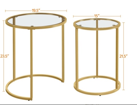 Yaheetech – Nowoczesny Zestaw 2 Okrągłych Stolików Kawowych (Nesting Tables) – Szkło Hartowane i Metalowa Rama