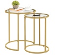 Yaheetech – Nowoczesny Zestaw 2 Okrągłych Stolików Kawowych (Nesting Tables) – Szkło Hartowane i Metalowa Rama