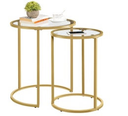 Yaheetech – Nowoczesny Zestaw 2 Okrągłych Stolików Kawowych (Nesting Tables) – Szkło Hartowane i Metalowa Rama
