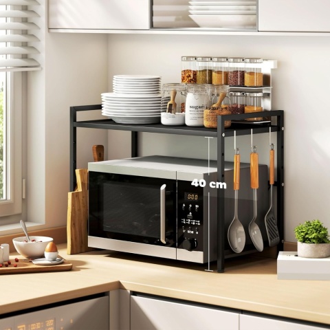 HOMCOM – Nowoczesny Metalowy Regał na Kuchenkę Mikrofalową – Konstrukcja Rozsuwana (39,5 - 64 cm)