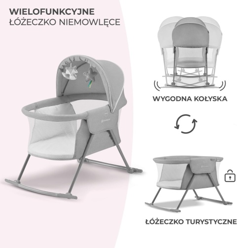Kinderkraft LOVI 3w1 – Wielofunkcyjne Łóżeczko Dziecięce, Łóżko Turystyczne i Kołyska – Pałąk z Zabawkami