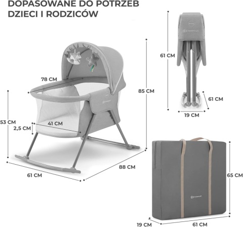 Kinderkraft LOVI 3w1 – Wielofunkcyjne Łóżeczko Dziecięce, Łóżko Turystyczne i Kołyska – Pałąk z Zabawkami