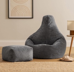 icon® Dalton – Ekskluzywny Sztruksowy Fotel Pufa Worek (Bean Bag) z Dedykowanym Podnóżkiem