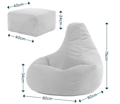 icon® Dalton – Ekskluzywny Sztruksowy Fotel Pufa Worek (Bean Bag) z Dedykowanym Podnóżkiem