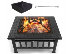 VOUNOT® – Wielofunkcyjne Palenisko Ogrodowe Kwadratowe 4w1 – Grill, Stolik i Schładzacz do Napojów (Ice Bucket)