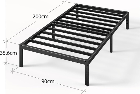 Zinus® Elias – Pancerna Stalowa Rama Łóżka Platformowego z Lamelami – 90 x 200 cm (Wysokość 36 cm)