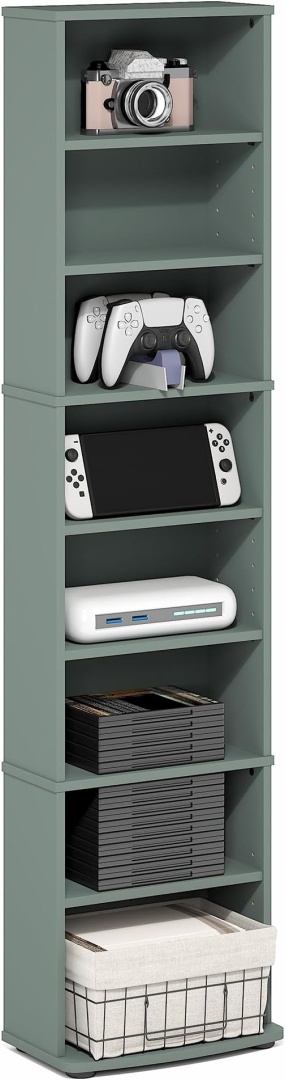 Furinno® JAYA – Ekskluzywny Pionowy Regał Multimedialny i Biblioteczka 8-Poziomowa – Regulowane Półki