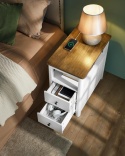 VASAGLE® – Wielofunkcyjny Wąski Stolik Boczny i Nocny – Model LET327W14 – Wbudowana Listwa Zasilająca (2x Gniazdko, 2x USB)