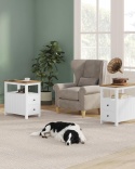 VASAGLE® – Wielofunkcyjny Wąski Stolik Boczny i Nocny – Model LET327W14 – Wbudowana Listwa Zasilająca (2x Gniazdko, 2x USB)