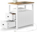 VASAGLE® – Wielofunkcyjny Wąski Stolik Boczny i Nocny – Model LET327W14 – Wbudowana Listwa Zasilająca (2x Gniazdko, 2x USB)