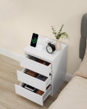 VASAGLE® – Nowoczesny Elegancki Stolik Nocny i Pomocniczy – Model LET631W14 – Wbudowana Stacja Ładowania (2x Gniazdko, 2x USB)