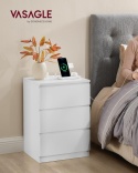 VASAGLE® – Nowoczesny Elegancki Stolik Nocny i Pomocniczy – Model LET631W14 – Wbudowana Stacja Ładowania (2x Gniazdko, 2x USB)
