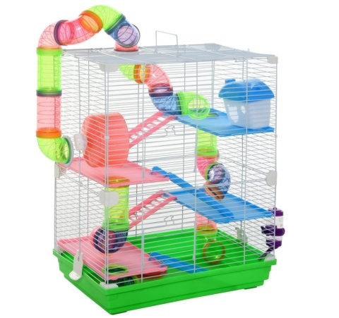 PawHut® – Ekskluzywna 5-Poziomowa Klatka dla Chomika i Gryzoni – Rodzinny Habitat z Tunelami, Domkiem i Kołowrotkiem