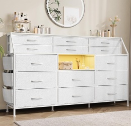 GarveeHome® Super Long Wide Dresser – Ekskluzywna Szeroka Komoda Sypialniana i Regał – 14 Szuflad Tekstylnych