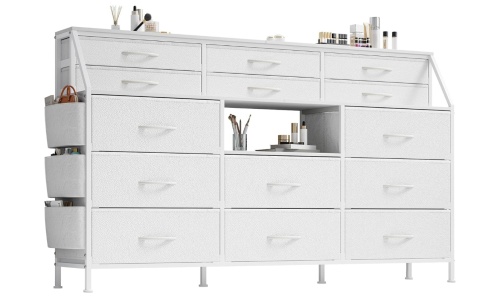 GarveeHome® Super Long Wide Dresser – Ekskluzywna Szeroka Komoda Sypialniana i Regał – 14 Szuflad Tekstylnych