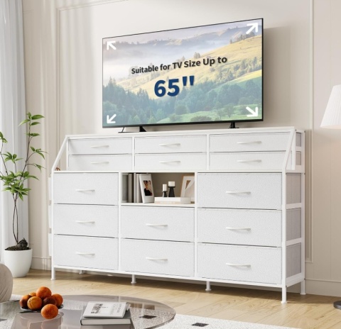 GarveeHome® Super Long Wide Dresser – Ekskluzywna Szeroka Komoda Sypialniana i Regał – 14 Szuflad Tekstylnych