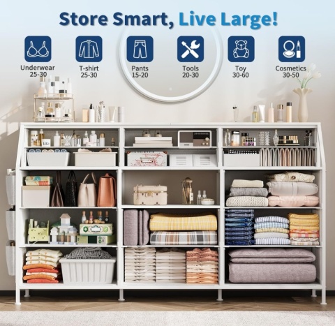 GarveeHome® Super Long Wide Dresser – Ekskluzywna Szeroka Komoda Sypialniana i Regał – 14 Szuflad Tekstylnych