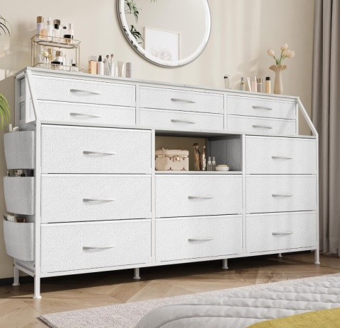 GarveeHome® Super Long Wide Dresser – Ekskluzywna Szeroka Komoda Sypialniana i Regał – 14 Szuflad Tekstylnych