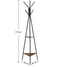 Rustykalny Wieszak Podłogowy i Stojący Regał – 179 cm – Żelazna Stabilna Rama, 6 Zaokrąglonych Haczyków i 2 Półki z MDF
