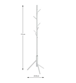 Nowoczesny Metalowy Wieszak Podłogowy i Stojący – 173 cm – Konstrukcja Stalowa z 8 Haczykami – Kolor: Czysta Biel (White)