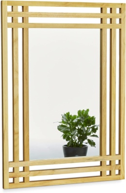 Relaxdays – Nowoczesne Lustro Ścienne w Ramie z Drewna Sosnowego – Motyw Siatki / Kratki – Kolor Naturalny Brąz – 70 x 50 x 2 cm