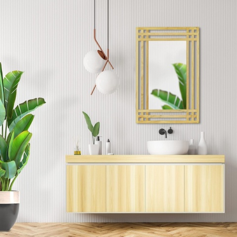 Relaxdays – Nowoczesne Lustro Ścienne w Ramie z Drewna Sosnowego – Motyw Siatki / Kratki – Kolor Naturalny Brąz – 70 x 50 x 2 cm