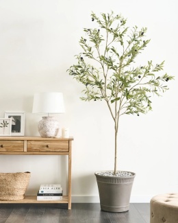 Beliani® Olive Tree – Sztuczne Drzewko Oliwne (178 cm) – Realistyczne Liście i Owoce, Dociążona Donica Cementowa