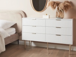 Komoda SOHO 6 szuflad biała złote nogi 120x40x78 cm MDF glamour