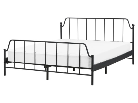 Łóżko metalowe 160x200 cm MAURESSAC czarne ze stelażem industrialne nowoczesne