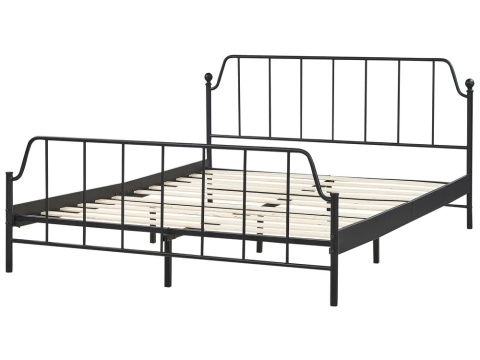Łóżko metalowe 160x200 cm MAURESSAC czarne ze stelażem industrialne nowoczesne