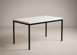 Marmur White & Steel – Nowoczesny Stół do Jadalni i Kuchni (120 x 70 x 75 cm) – Blat w Optyce Białego Marmuru (Laminat