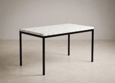 Marmur White & Steel – Nowoczesny Stół do Jadalni i Kuchni (120 x 70 x 75 cm) – Blat w Optyce Białego Marmuru (Laminat