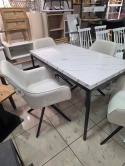 Marmur White & Steel – Nowoczesny Stół do Jadalni i Kuchni (120 x 70 x 75 cm) – Blat w Optyce Białego Marmuru (Laminat