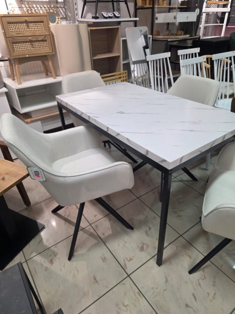 Marmur White & Steel – Nowoczesny Stół do Jadalni i Kuchni (120 x 70 x 75 cm) – Blat w Optyce Białego Marmuru (Laminat
