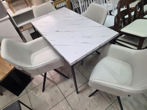 Marmur White & Steel – Nowoczesny Stół do Jadalni i Kuchni (120 x 70 x 75 cm) – Blat w Optyce Białego Marmuru (Laminat
