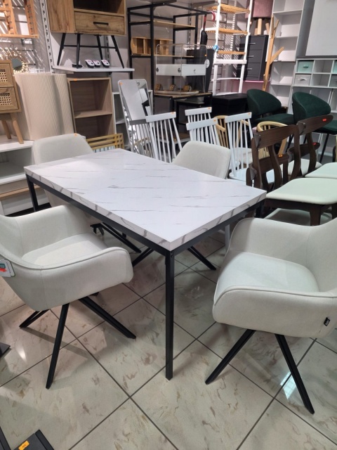 Marmur White & Steel – Nowoczesny Stół do Jadalni i Kuchni (120 x 70 x 75 cm) – Blat w Optyce Białego Marmuru (Laminat
