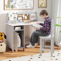 COSTWAY® – Ekskluzywny Drewniany Zestaw Meblowy dla Dzieci – Biurko Szkolne z Krzesłem, Nadstawką, Szafką i Tablicą Ogłoszeń
