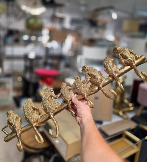 KARE DESIGN Monkey Hook® – Złoty Wieszak Ścienny z Motywem Zwierzęcym – 8 Solidnych Haczyków – Materiał: Polirezyna Premium