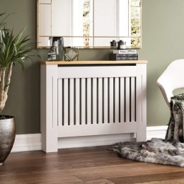 Vida Designs® Arlington – Nowoczesna Drewniana Osłona Grzejnika – Pionowy Wzór Listew, Łatwy Montaż Ścienny