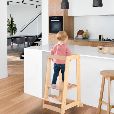 roba® Montessori – Bambusowa Wieża Edukacyjna (Kitchen Helper) – Regulowany Podest Pomocnik Kuchenny dla Dzieci