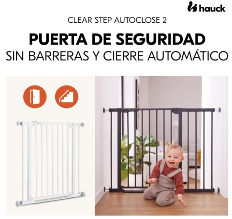 Bramka Hauck® Clear Step Autoclose 2 – Metalowa Rozporowa Barierka Bezpieczeństwa z Płaskim Progiem